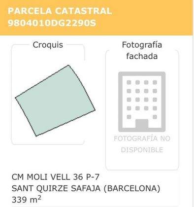 Foto 1 de Terreno en venta en Sant Quirze Safaja de 817 m²